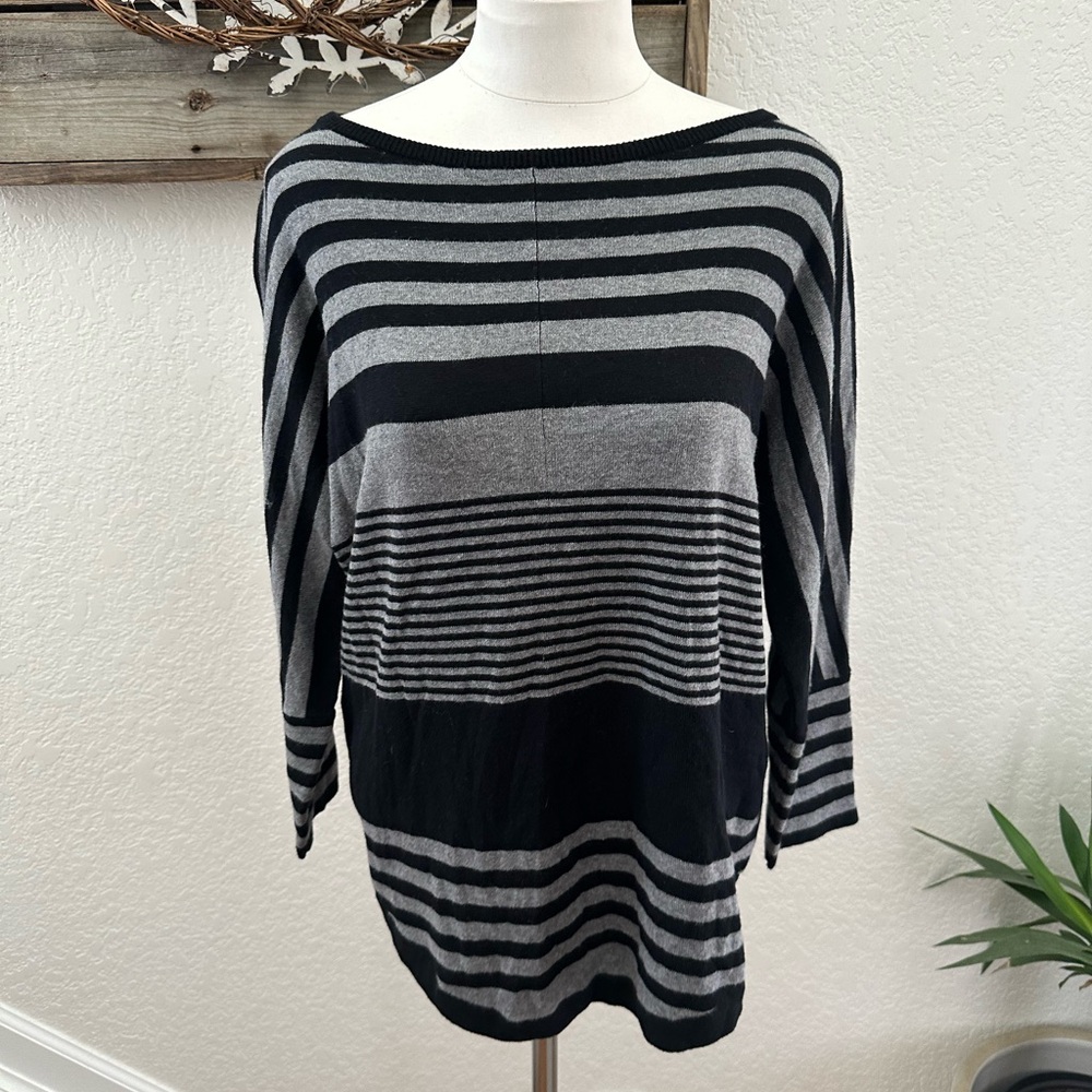 Stitch Fix Market & Spruce Corinna Cotton blend black Gray striped sweater M NWT